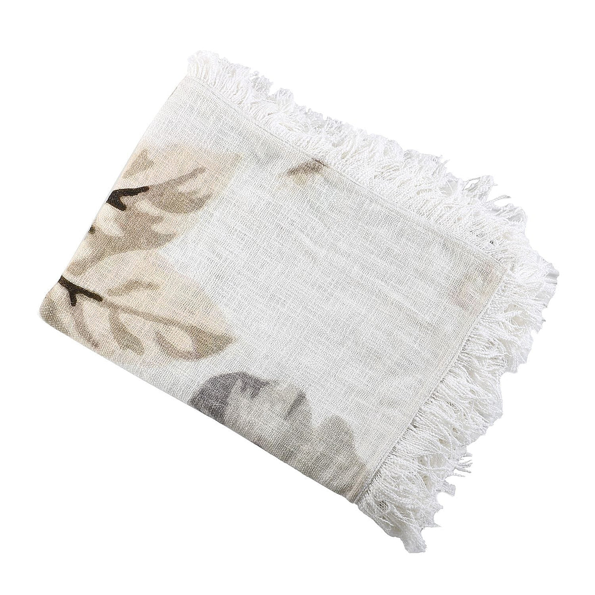 100% Cotton Slub Digital Printed Throw Blanket with Frill - Ivory and Black 7016636 4