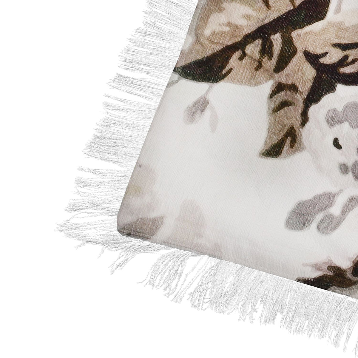100% Cotton Slub Digital Printed Throw Blanket with Frill - Ivory and Black 7016636 5