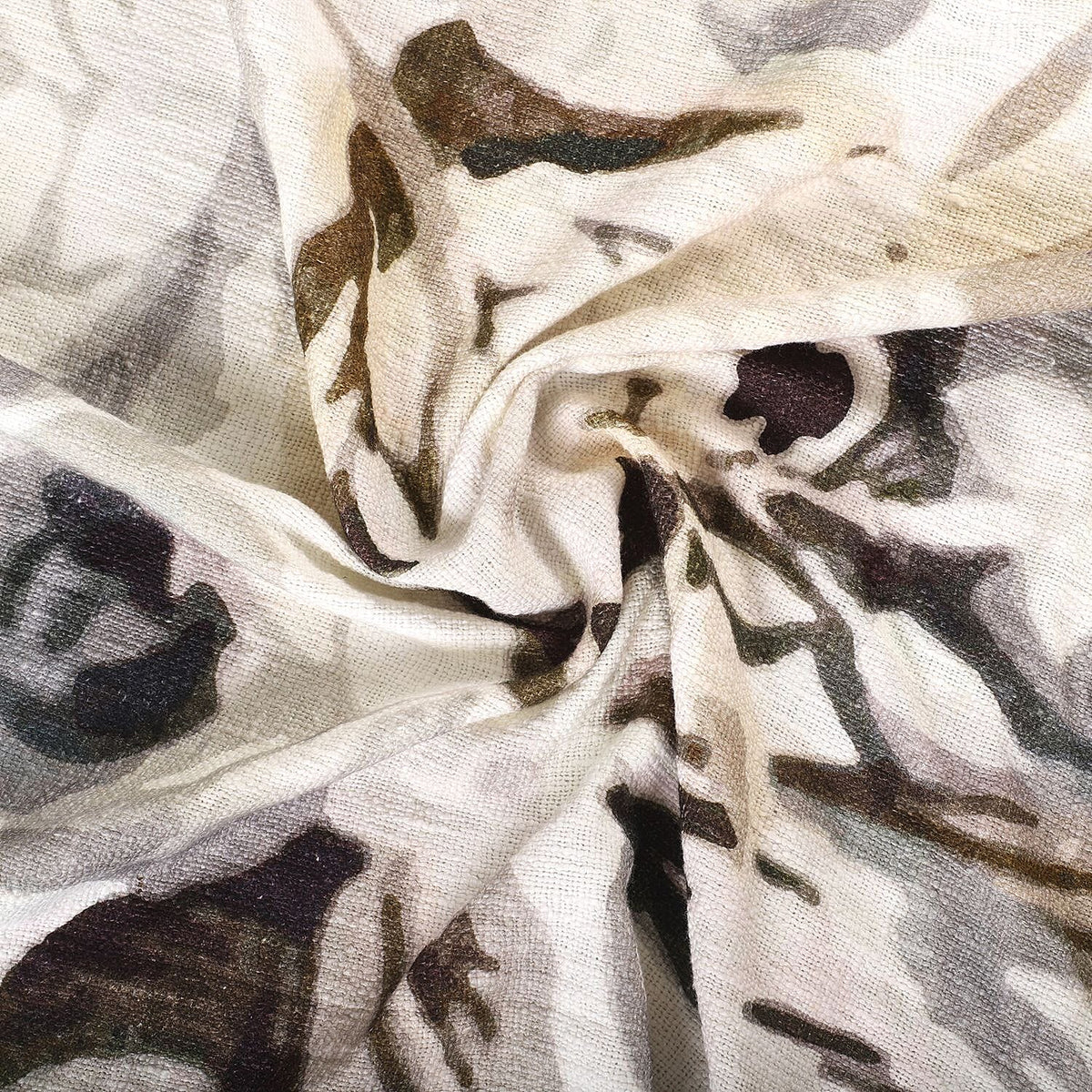 100% Cotton Slub Digital Printed Throw Blanket with Frill - Ivory and Black 7016636 6