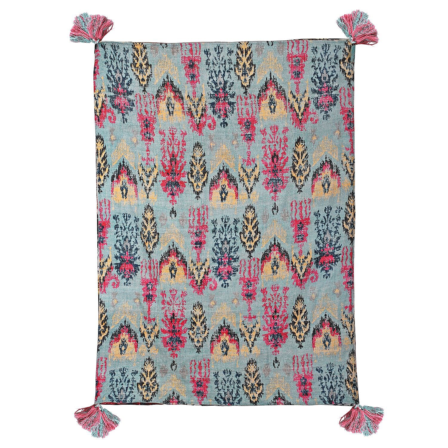 Cotton Slub Digital Printed Throw Blanket with Tassels - Grey 7016664 3