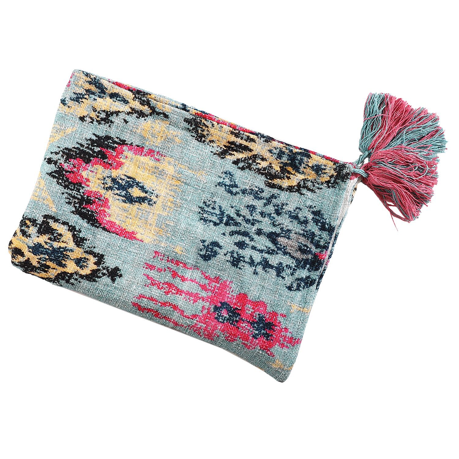 Cotton Slub Digital Printed Throw Blanket with Tassels - Grey 7016664 4