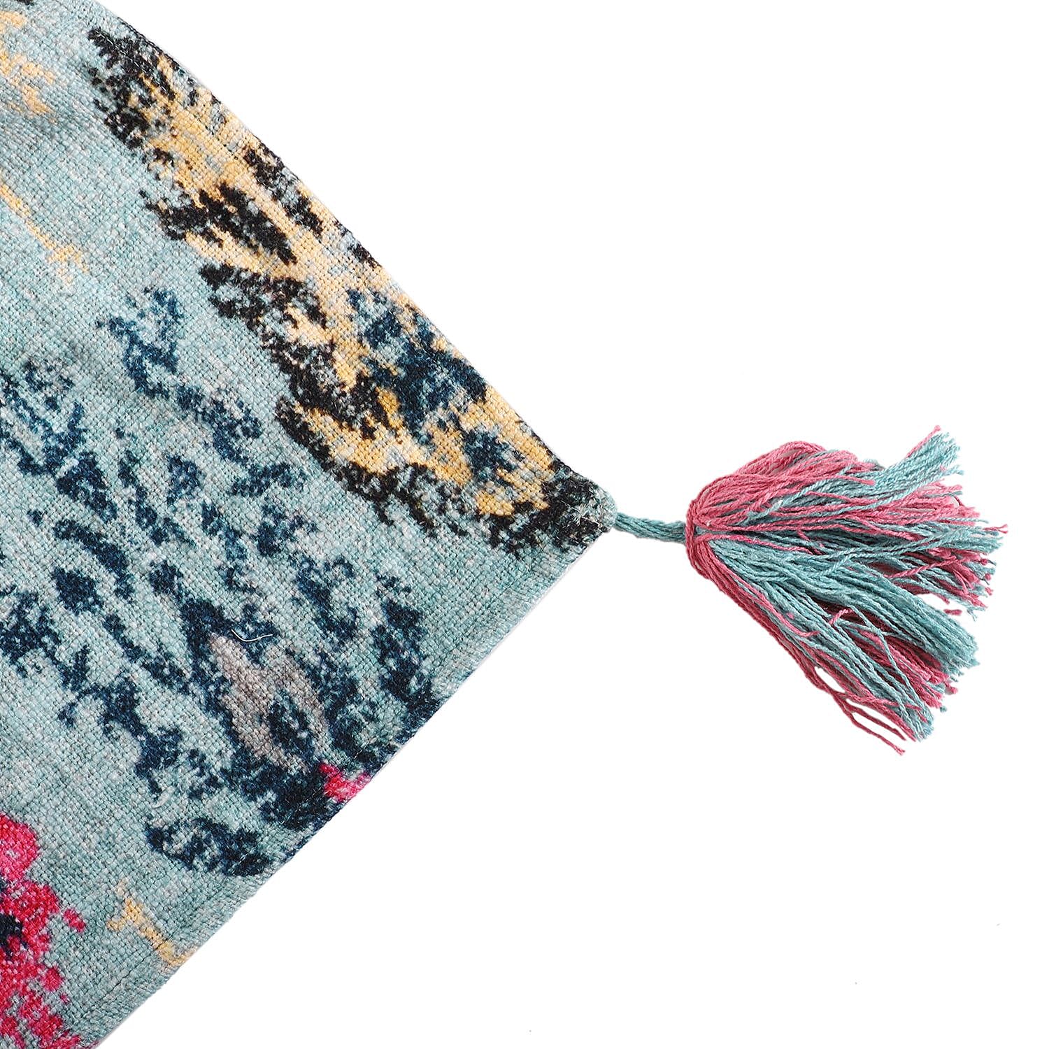 Cotton Slub Digital Printed Throw Blanket with Tassels - Grey 7016664 5