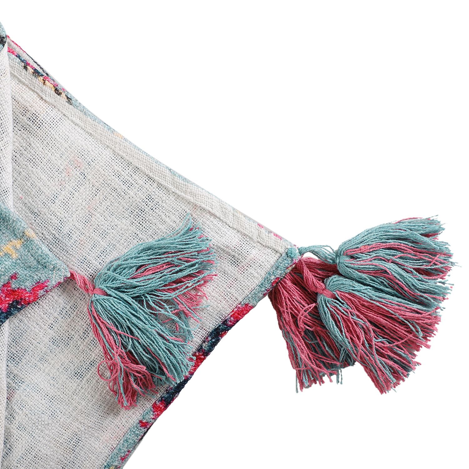 Cotton Slub Digital Printed Throw Blanket with Tassels - Grey 7016664 8