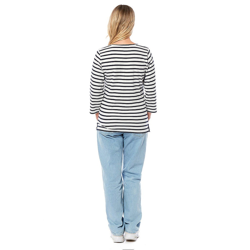 100% Cotton Thin Stripe 3-4 Sleeve Casual Top (Size 18) - Blue