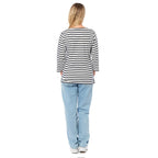 100% Cotton Thin Stripe 3-4 Sleeve Casual Top (Size 18) - Blue