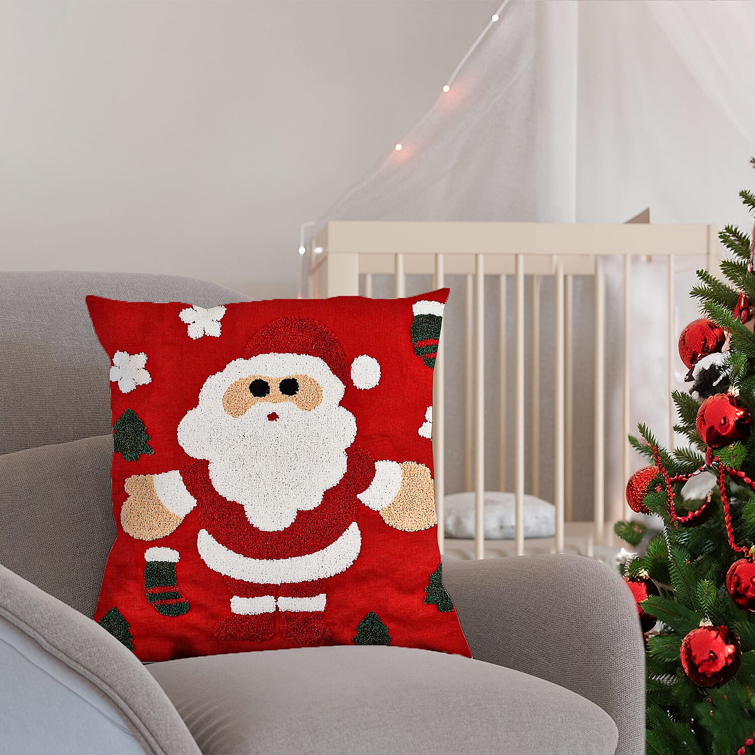 100% Cotton Towel Embroidery Soft Cushion Cover with Santa Pattern (45x45cm) 7594476 0