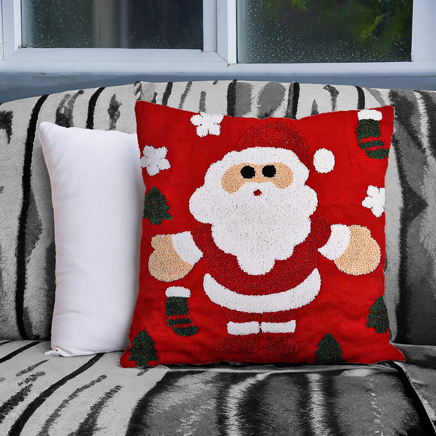 100% Cotton Towel Embroidery Soft Cushion Cover with Santa Pattern (45x45cm) 7594476 1