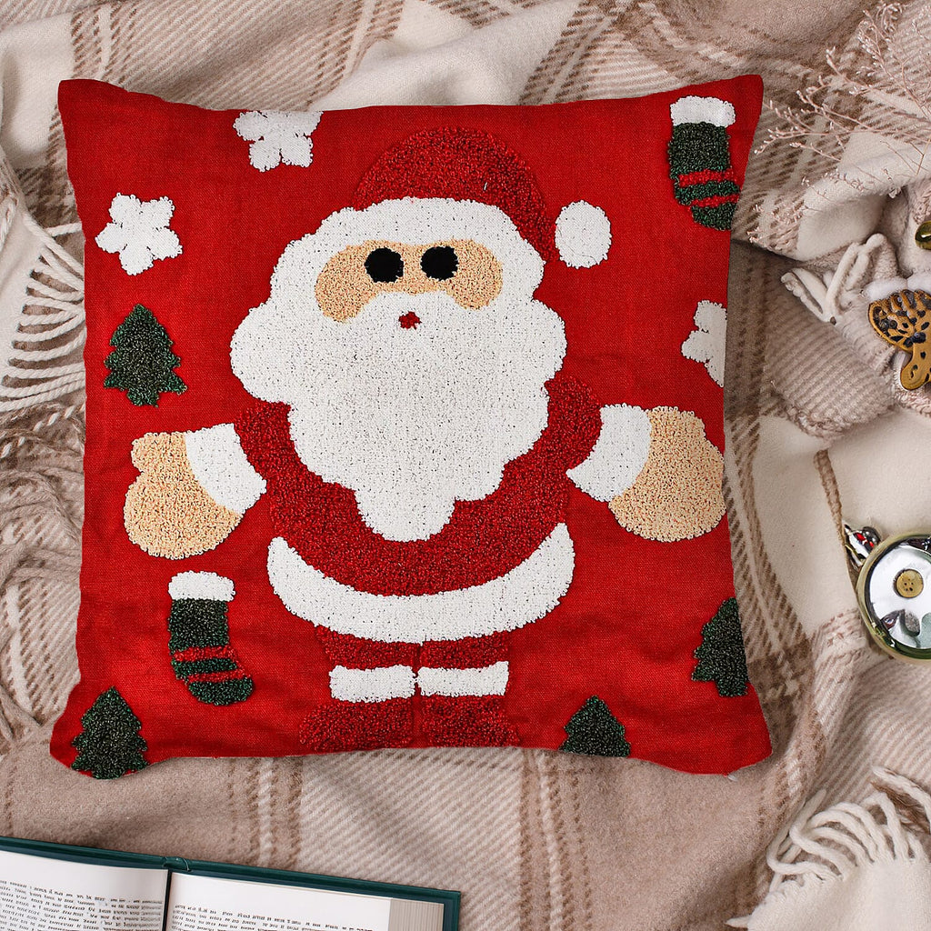 100% Cotton Towel Embroidery Soft Cushion Cover with Santa Pattern (45x45cm)