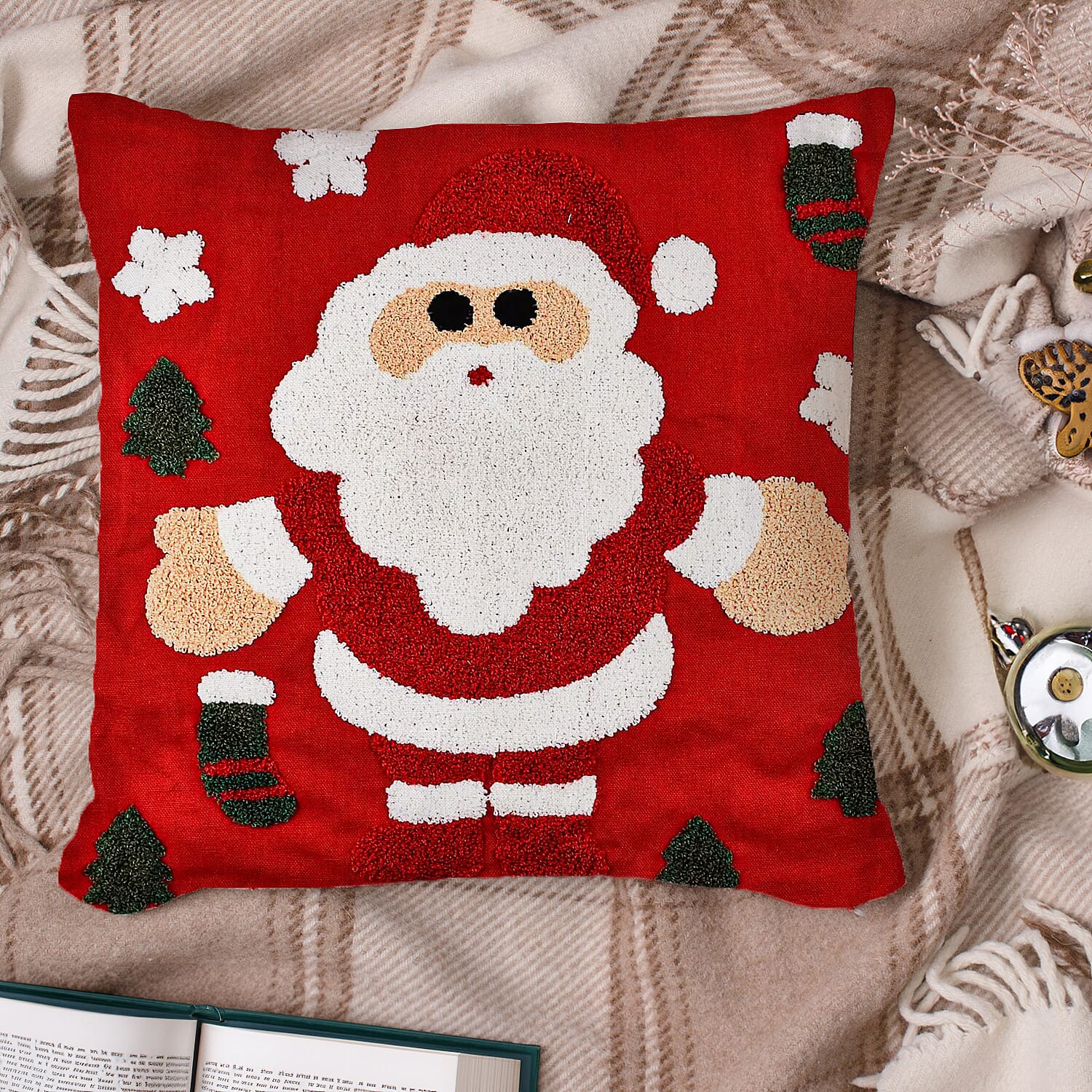 100% Cotton Towel Embroidery Soft Cushion Cover with Santa Pattern (45x45cm) 7594476 2