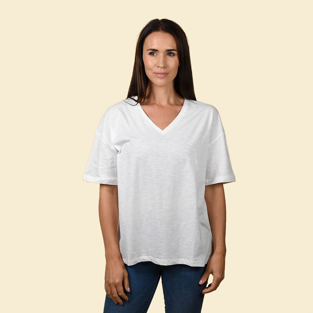 100% Cotton Women's V-Neck Top - White 3846723 0