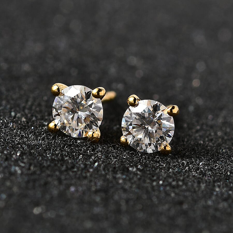 100 Faceted Moissanite Solitaire Stud Earrings in 18K Vermeil YG Plated Sterling Silver 7692633 3