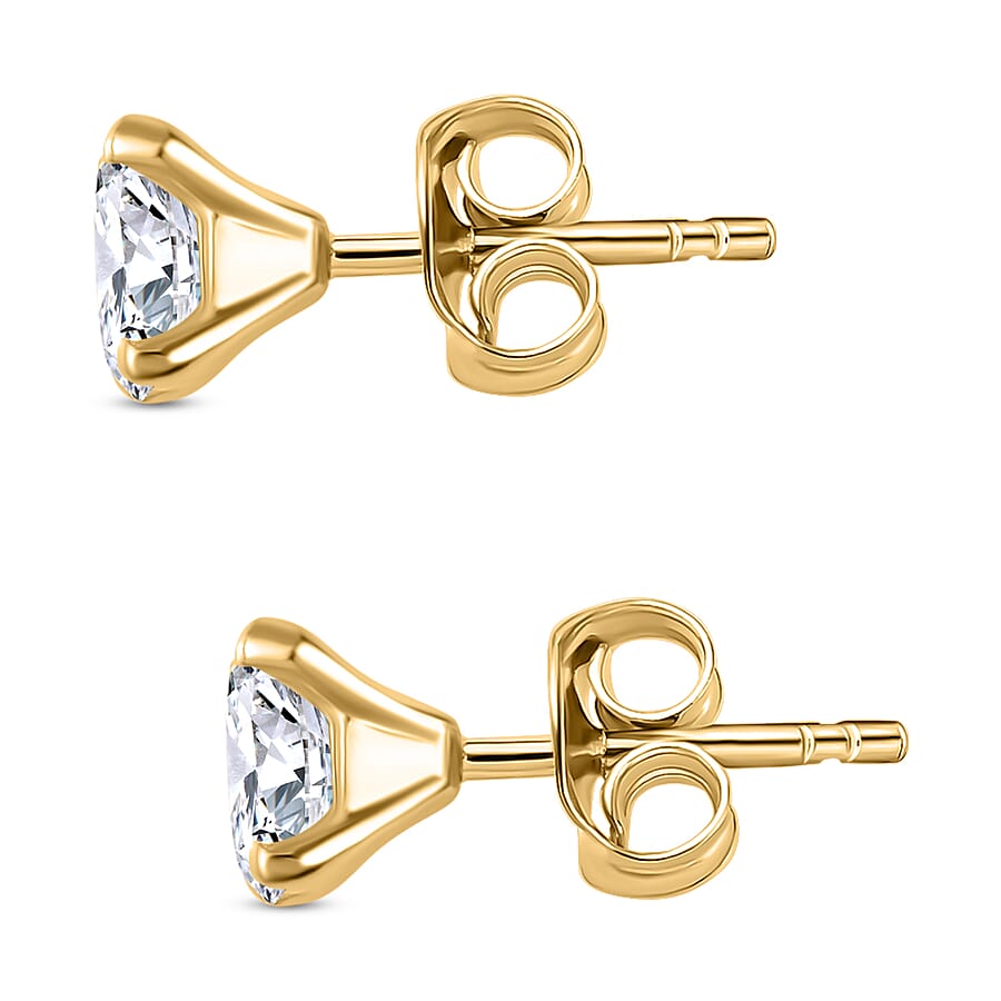 100 Faceted Moissanite Solitaire Stud Earrings in 18K Vermeil YG Plated Sterling Silver 7692633 7