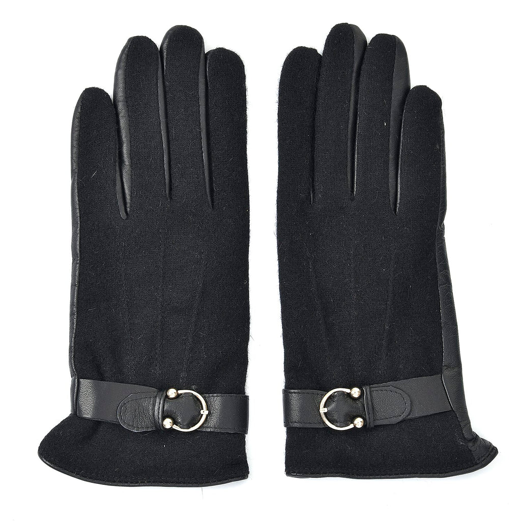 100% Genuine Leather Gloves (Size 21x10cm) - Black