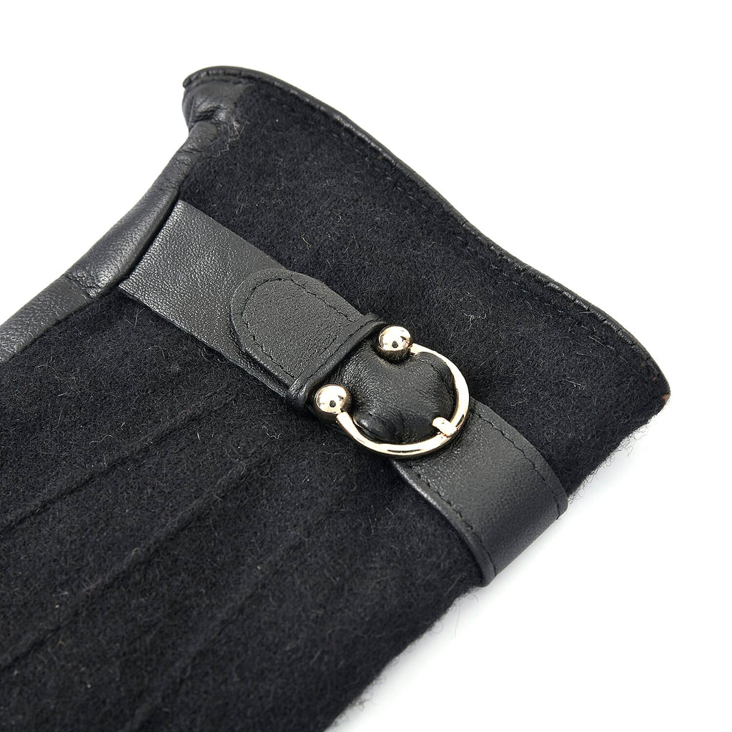 100% Genuine Leather Gloves (Size 21x10cm) - Black