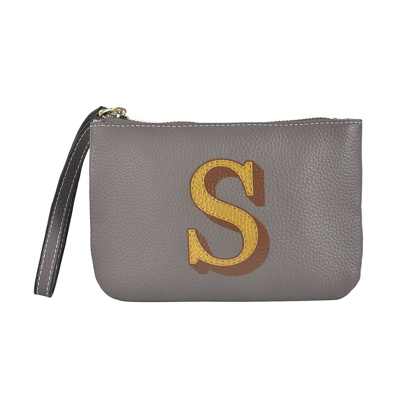 100% Genuine Leather Alphabet S Wallet with RFID Protection - Grey