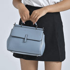 100% Genuine Leather Convertible Bag with Detachable Long Strap - Light Blue
