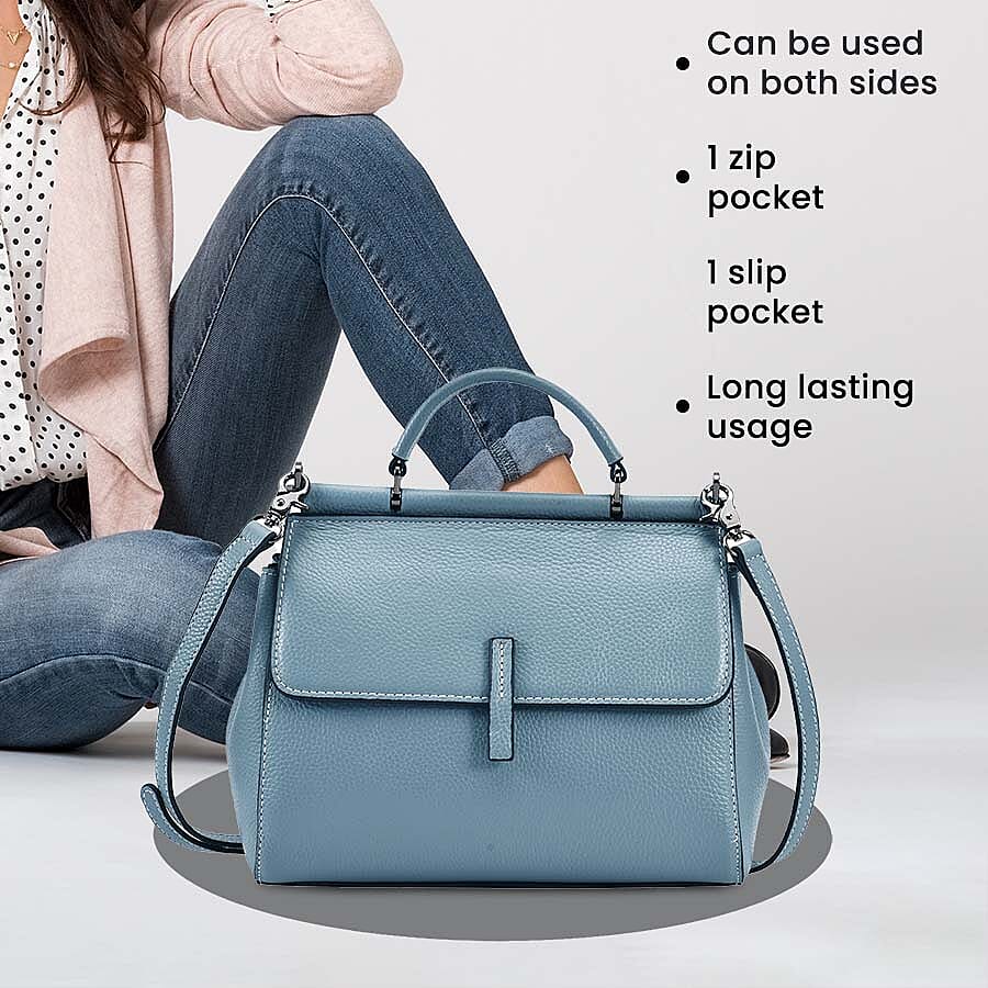 100% Genuine Leather Convertible Bag with Detachable Long Strap - Light Blue 7026966 4