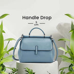 100% Genuine Leather Convertible Bag with Detachable Long Strap - Light Blue