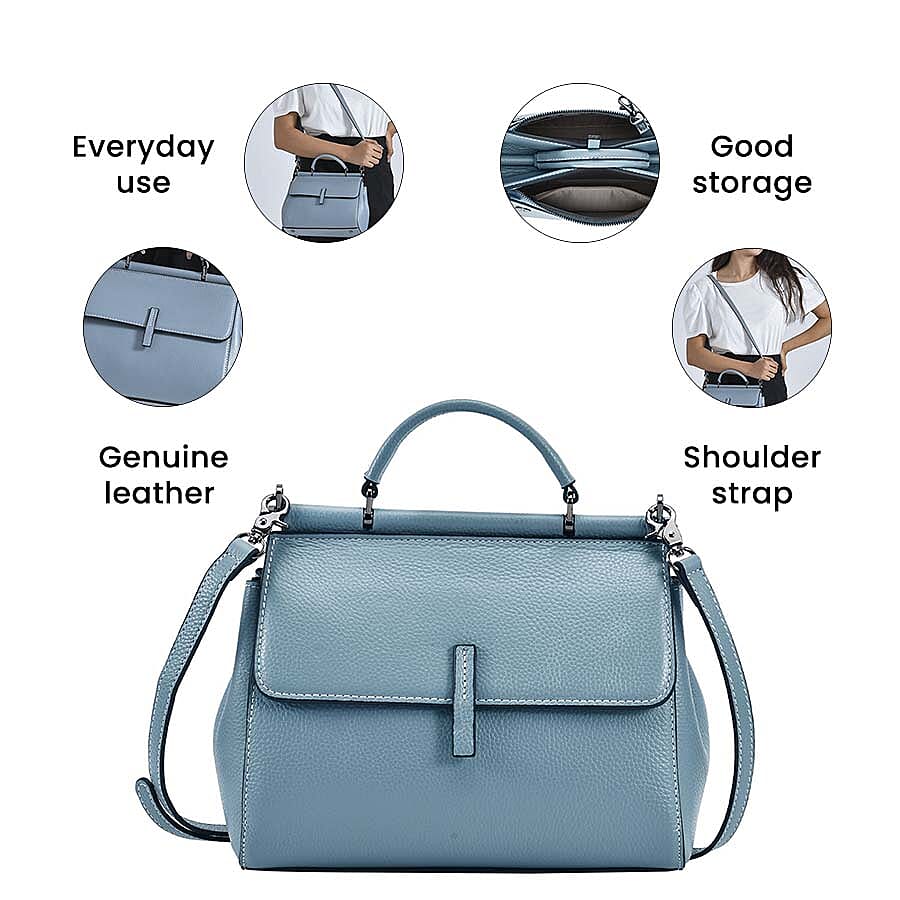 100% Genuine Leather Convertible Bag with Detachable Long Strap - Light Blue 7026966 6