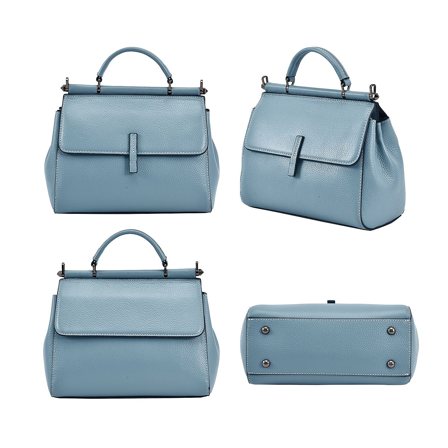 100% Genuine Leather Convertible Bag with Detachable Long Strap - Light Blue 7026966 7