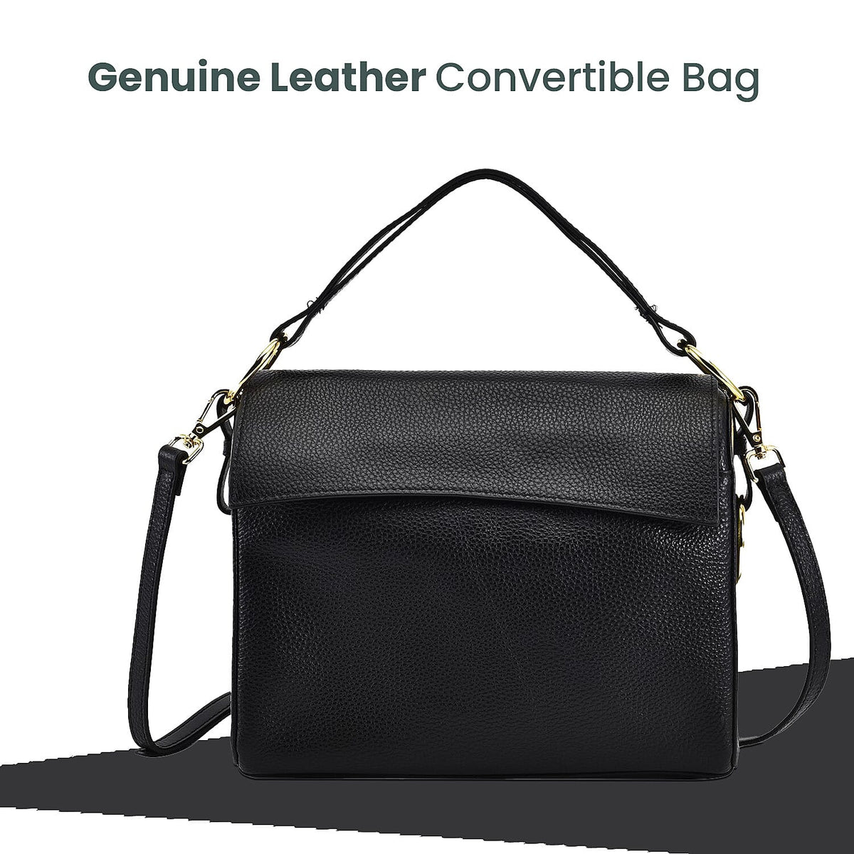 100% Genuine Leather Convertible Bag with Detachable Long Strap - Black 7027306 4