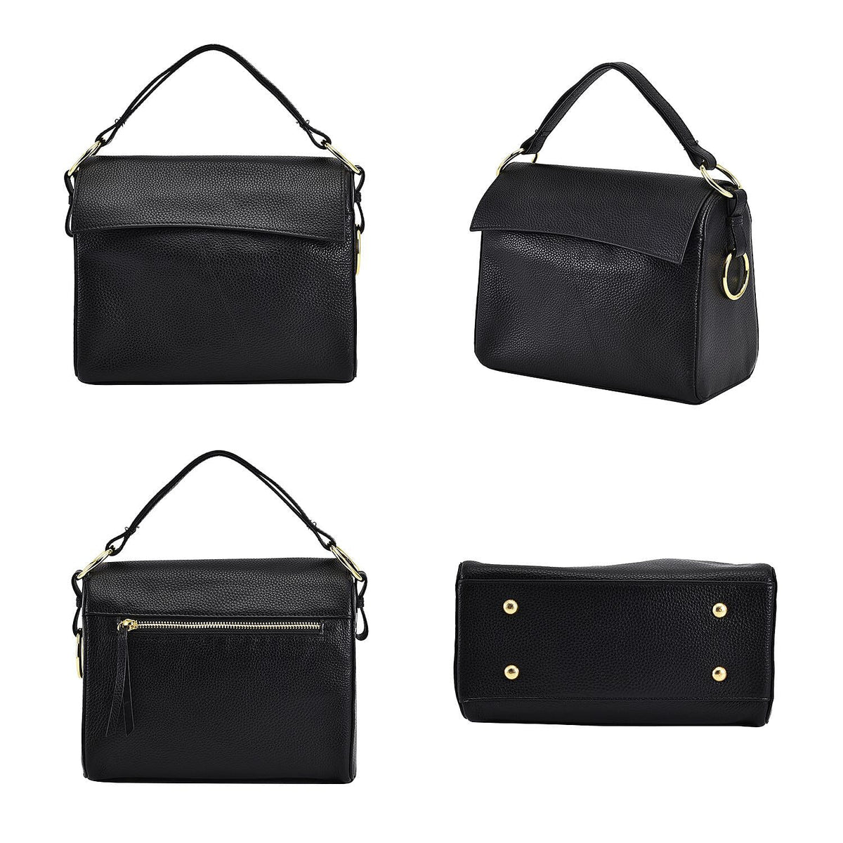 100% Genuine Leather Convertible Bag with Detachable Long Strap - Black 7027306 6