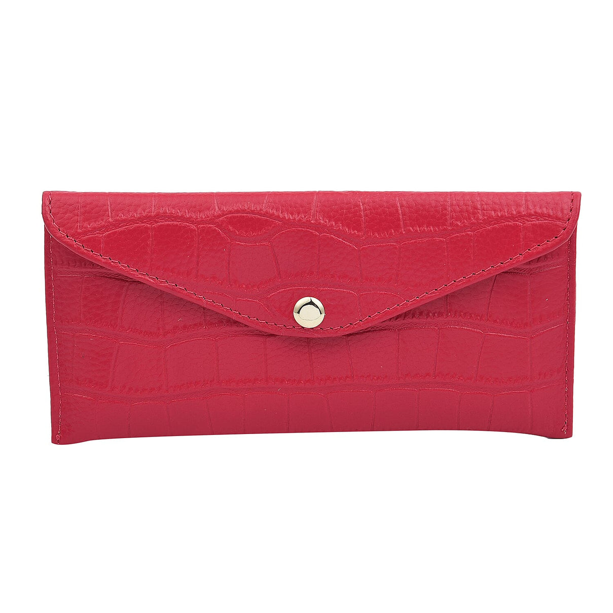 100% Genuine Leather Croc Embossed Pattern Long Size Wallet with Magnetic Closure - Fuchsia 7365349 0