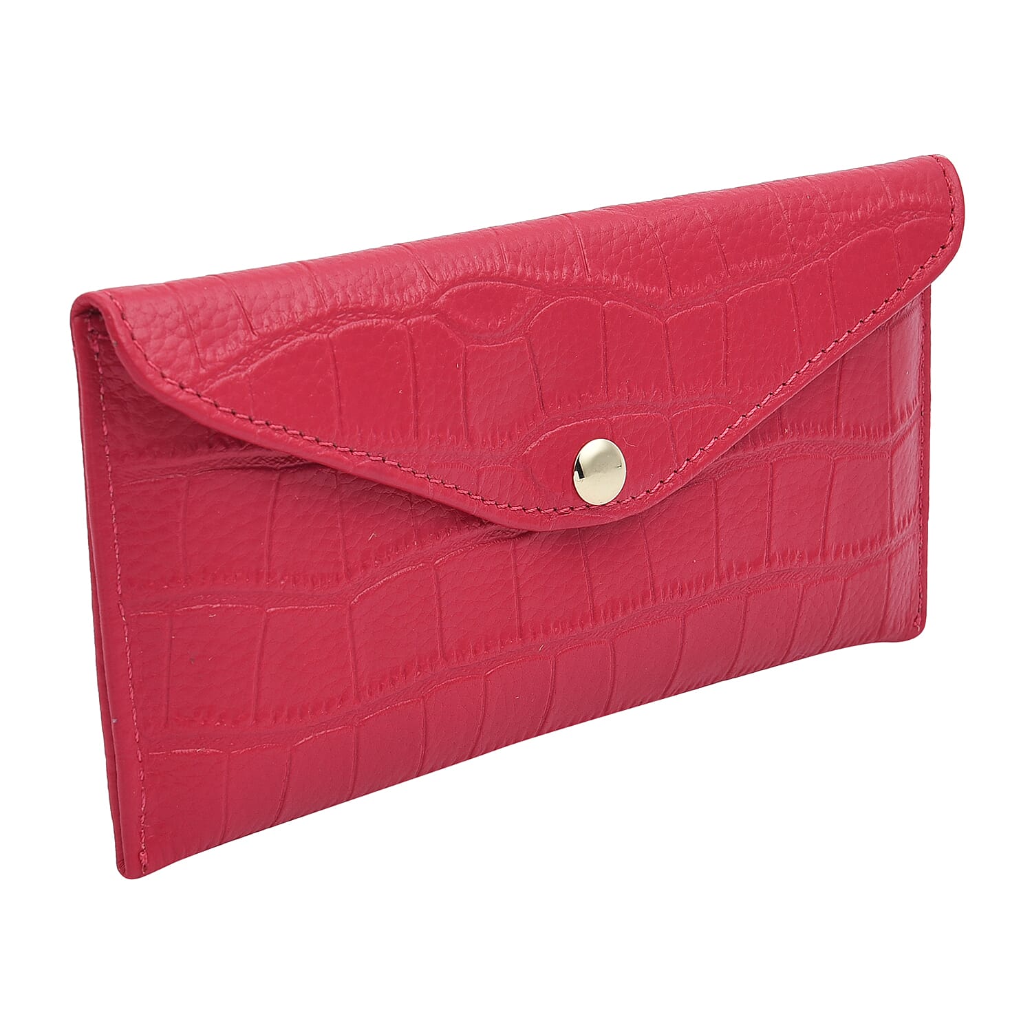 100% Genuine Leather Croc Embossed Pattern Long Size Wallet with Magnetic Closure - Fuchsia 7365349 2