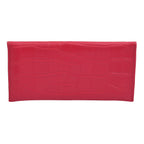 100% Genuine Leather Croc Embossed Pattern Long Size Wallet with Magnetic Closure (Size 20x10Cm) - Fuchsia