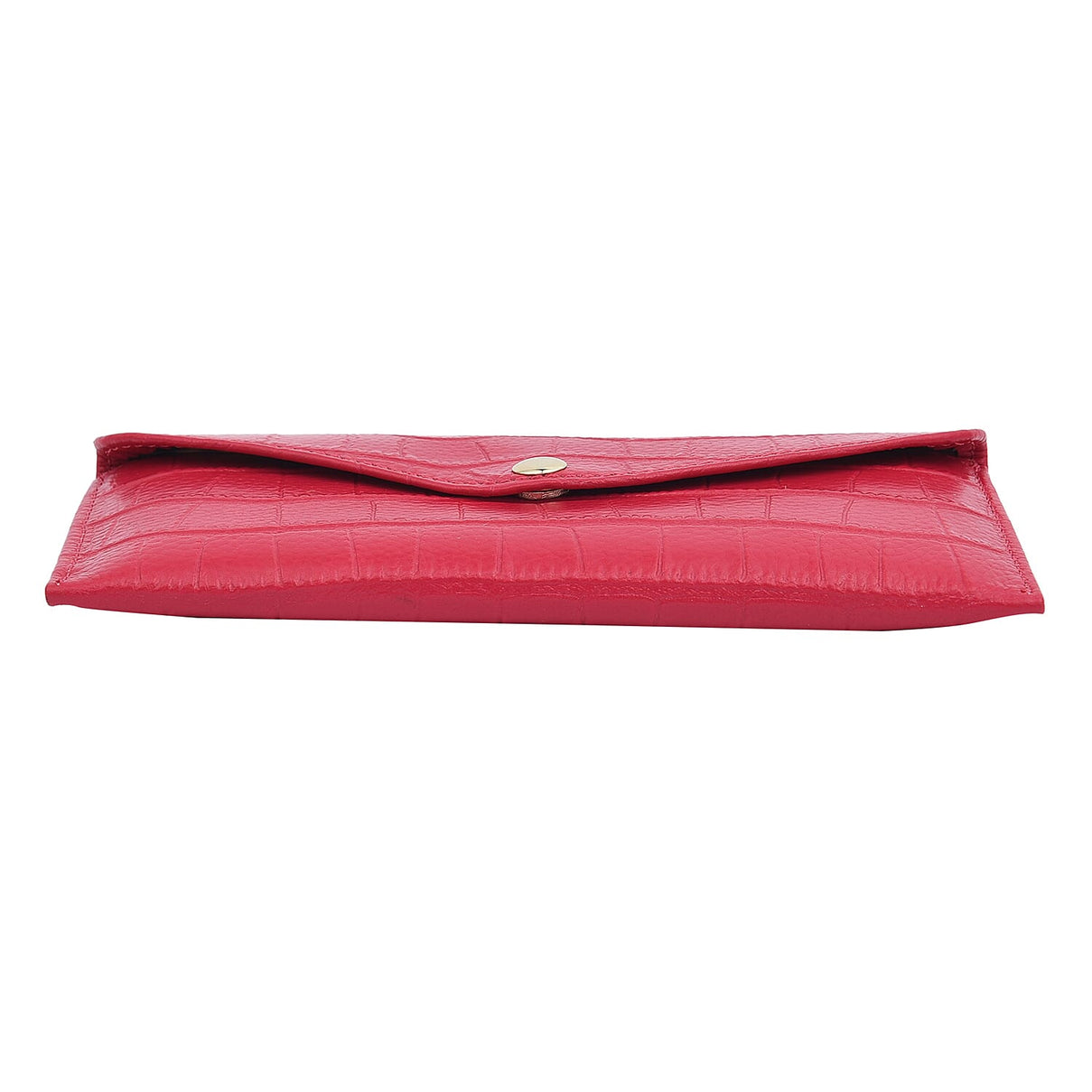 100% Genuine Leather Croc Embossed Pattern Long Size Wallet with Magnetic Closure - Fuchsia 7365349 4