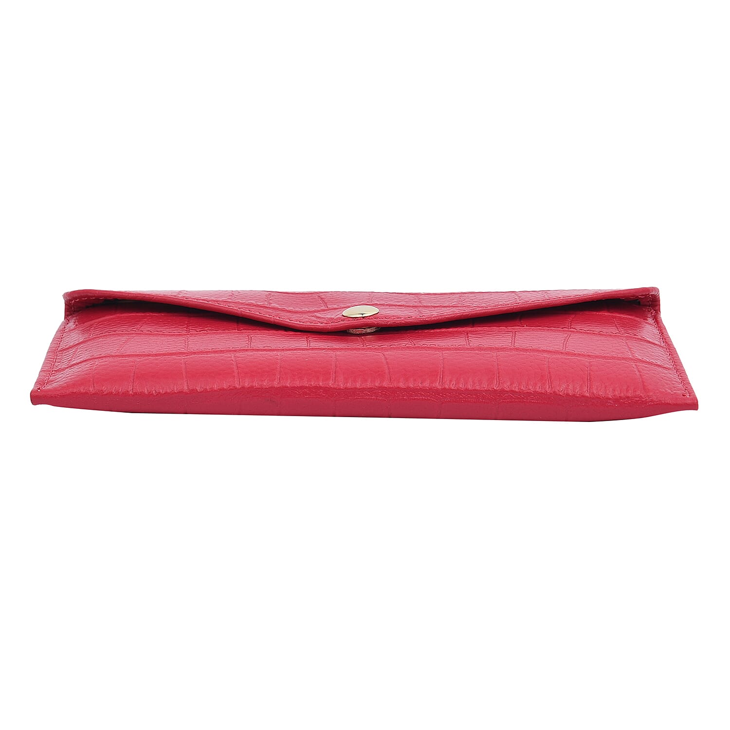 100% Genuine Leather Croc Embossed Pattern Long Size Wallet with Magnetic Closure - Fuchsia 7365349 4