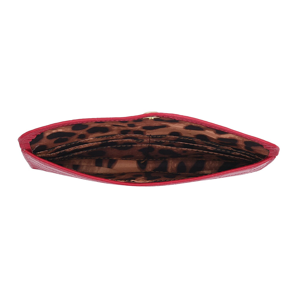 100% Genuine Leather Croc Embossed Pattern Long Size Wallet with Magnetic Closure (Size 20x10Cm) - Fuchsia