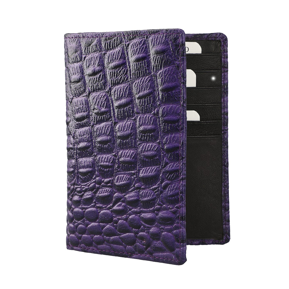 100% Genuine Leather Croc Embossed Pattern RFID Protected BI Fold Wallet with Luggage Tag - Purple 6489836 5