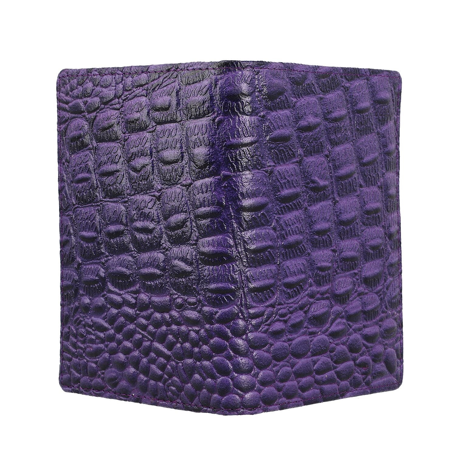 100% Genuine Leather Croc Embossed Pattern RFID Protected BI Fold Wallet with Luggage Tag - Purple 6489836 7
