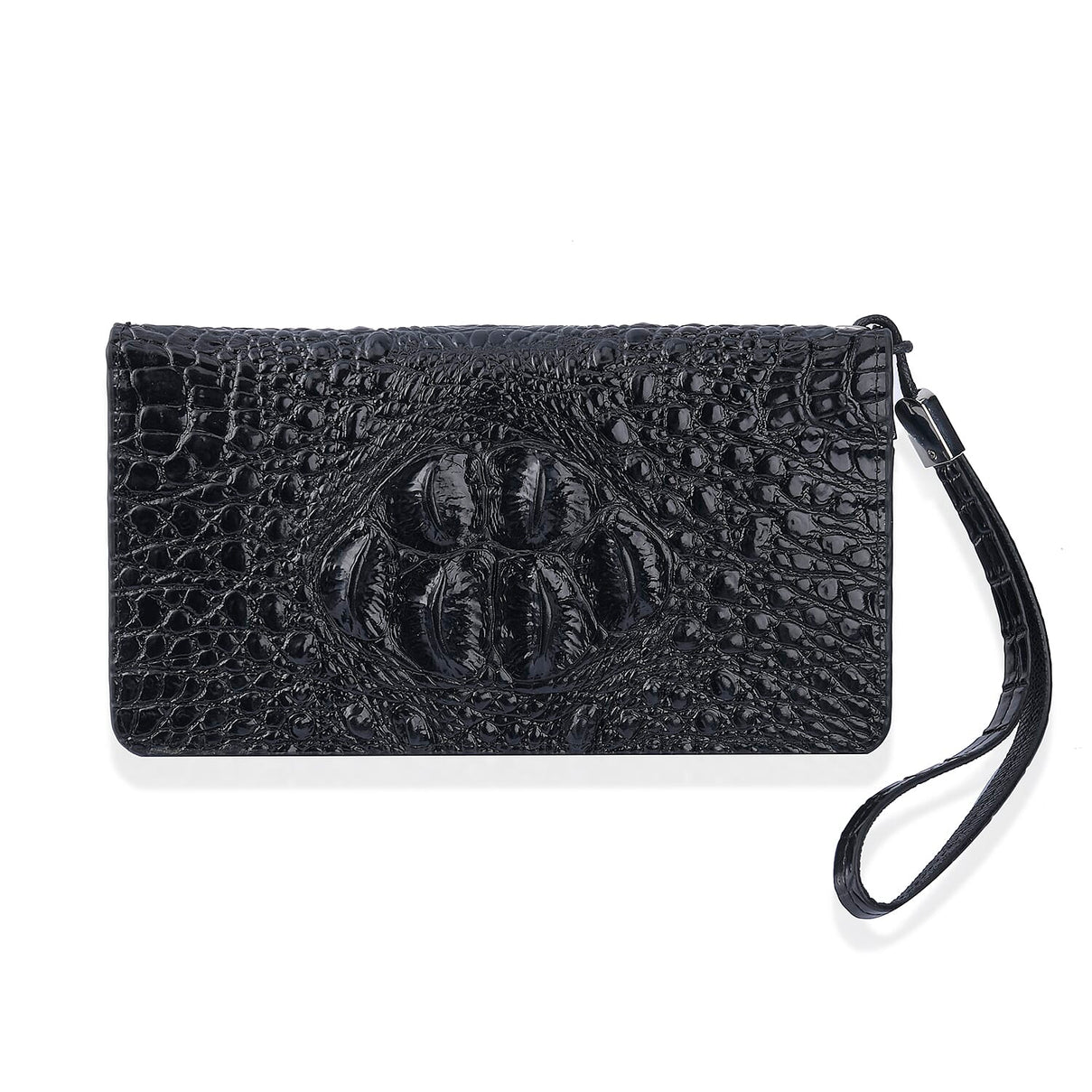 100% Genuine Leather Croc Embossed Wallet with Zipper Closure - Black 7173294 0