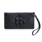 100% Genuine Leather Croc Embossed Wallet with Zipper Closure (Size 21x12x3 Cm) - Black