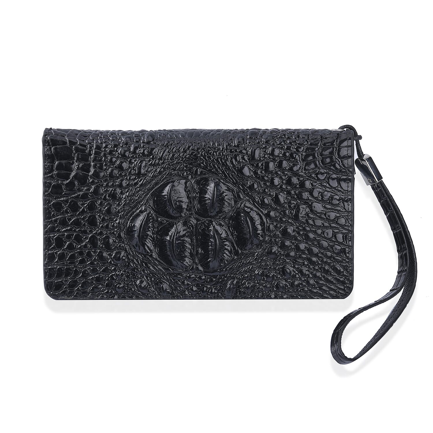 100% Genuine Leather Croc Embossed Wallet with Zipper Closure - Black 7173294 0