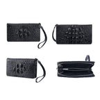 100% Genuine Leather Croc Embossed Wallet with Zipper Closure (Size 21x12x3 Cm) - Black