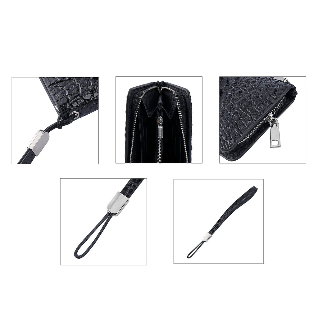 100% Genuine Leather Croc Embossed Wallet with Zipper Closure (Size 21x12x3 Cm) - Black