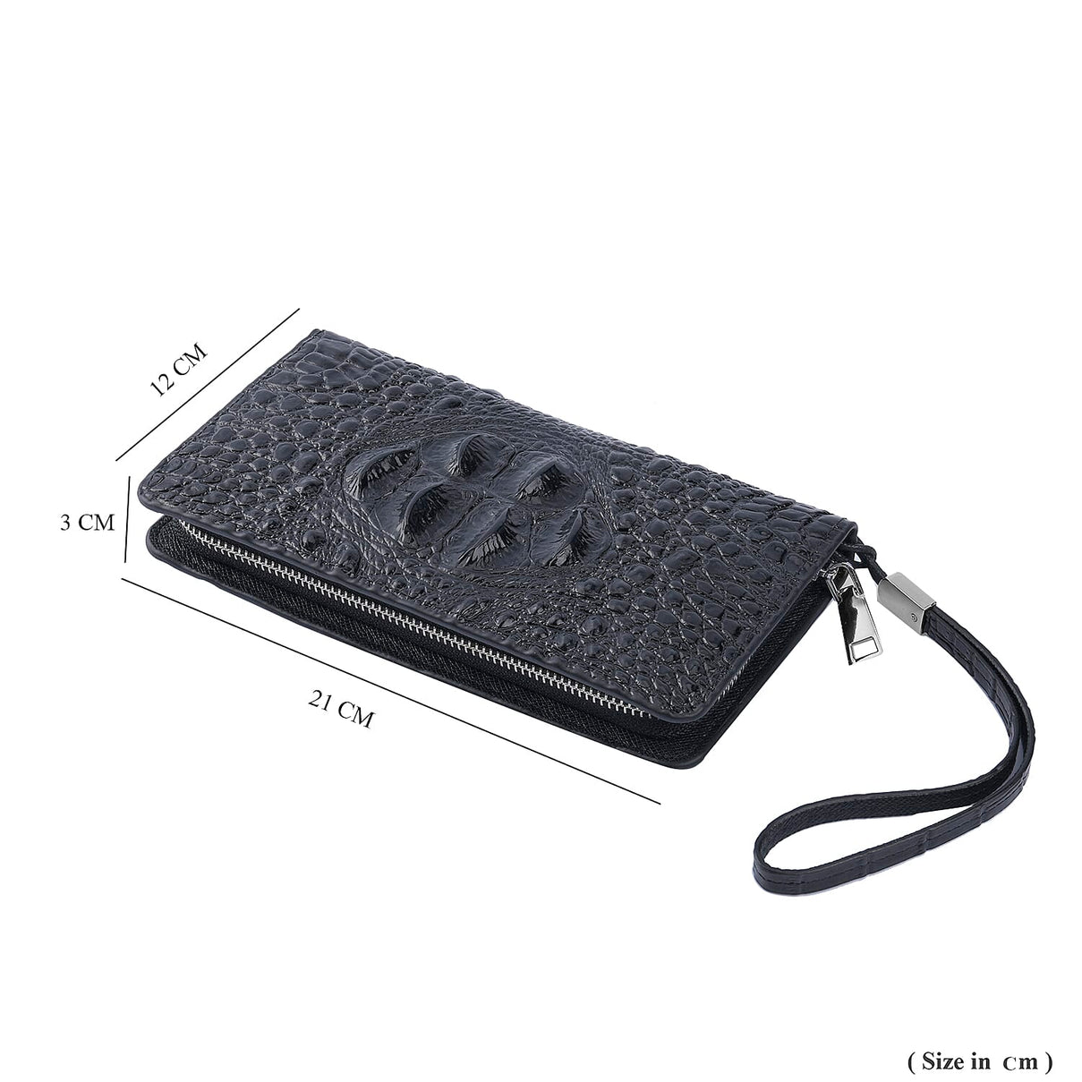 100% Genuine Leather Croc Embossed Wallet with Zipper Closure - Black 7173294 4