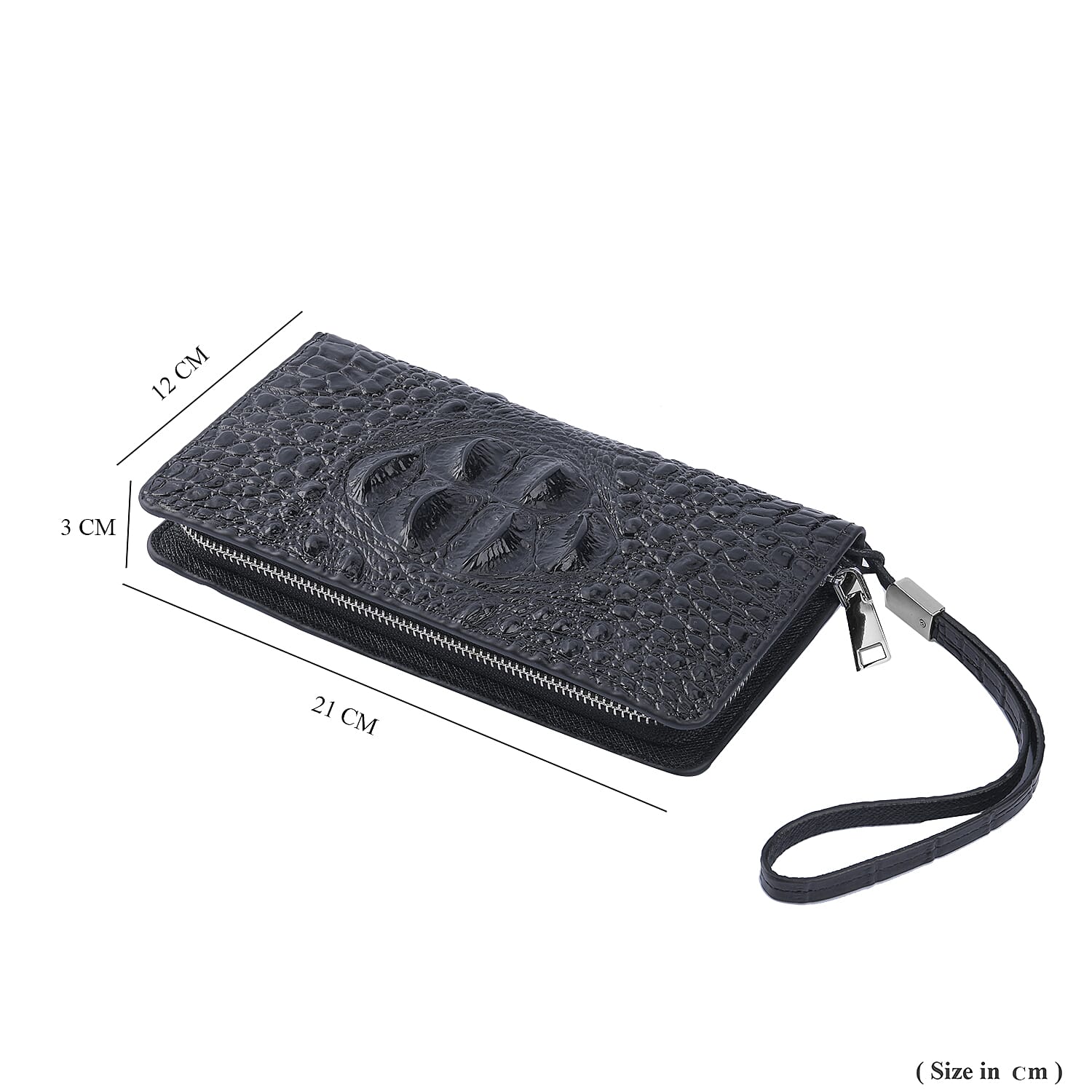 100% Genuine Leather Croc Embossed Wallet with Zipper Closure - Black 7173294 4