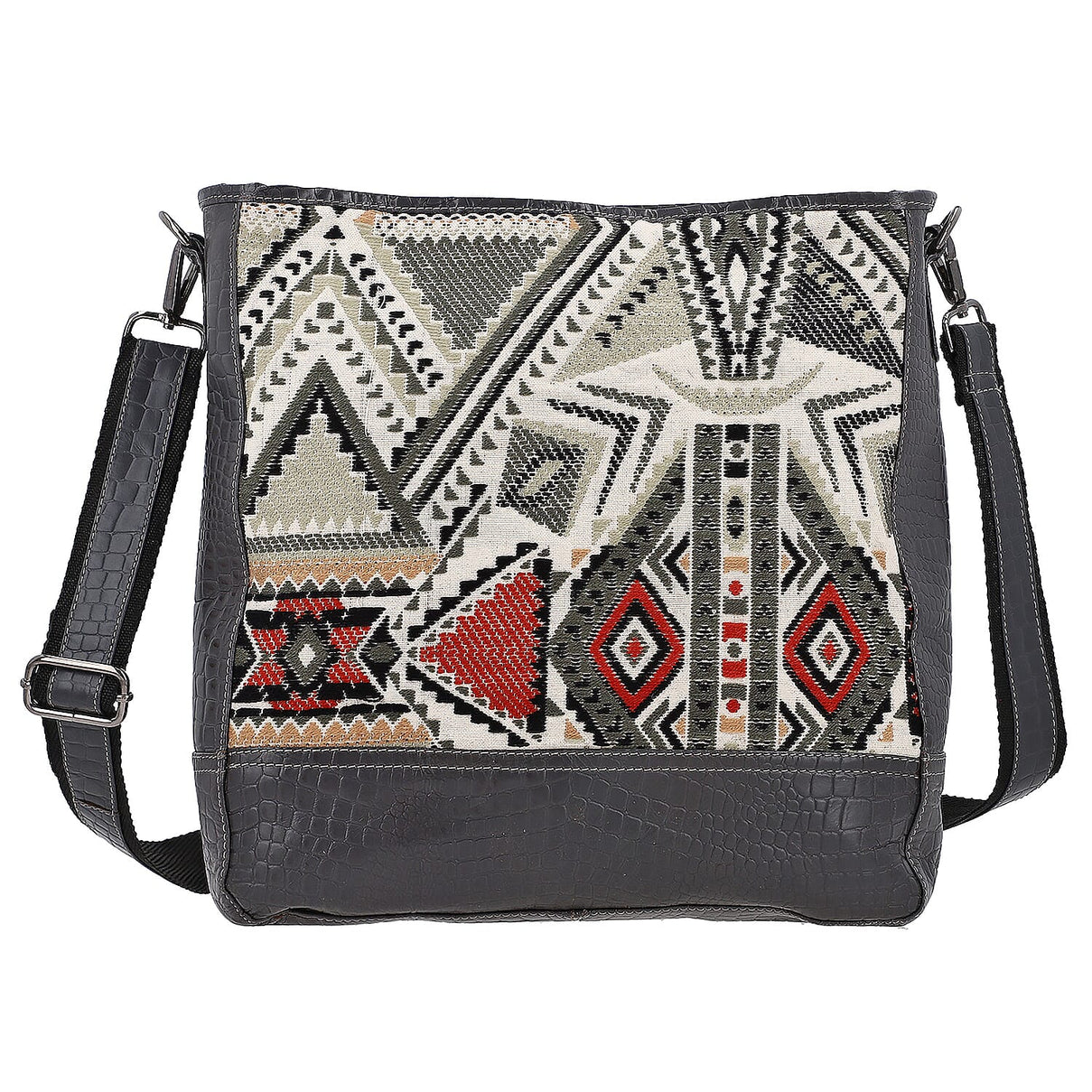 Crocodile Pattern Embossed and Jacquard Crossbody Bag - Brown 7168163 0