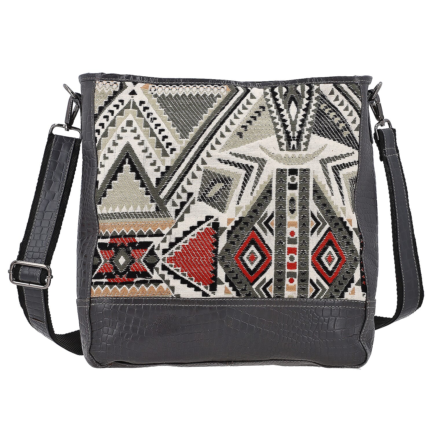 Crocodile Pattern Embossed and Jacquard Crossbody Bag - Brown 7168163 0