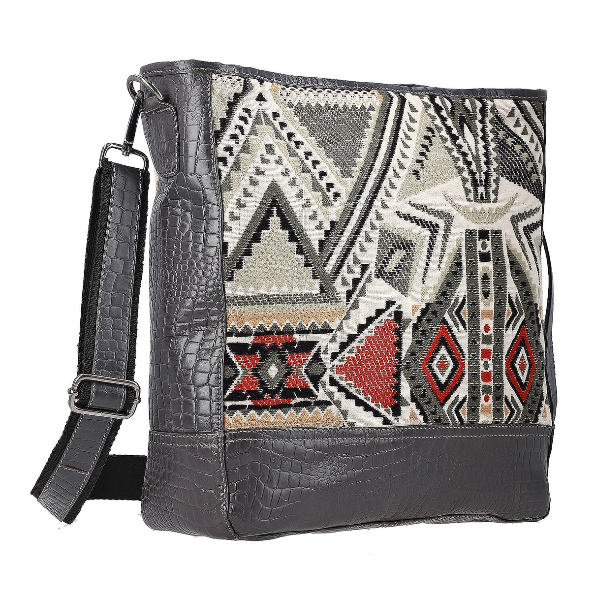 Crocodile Pattern Embossed and Jacquard Crossbody Bag - Brown 7168163 3