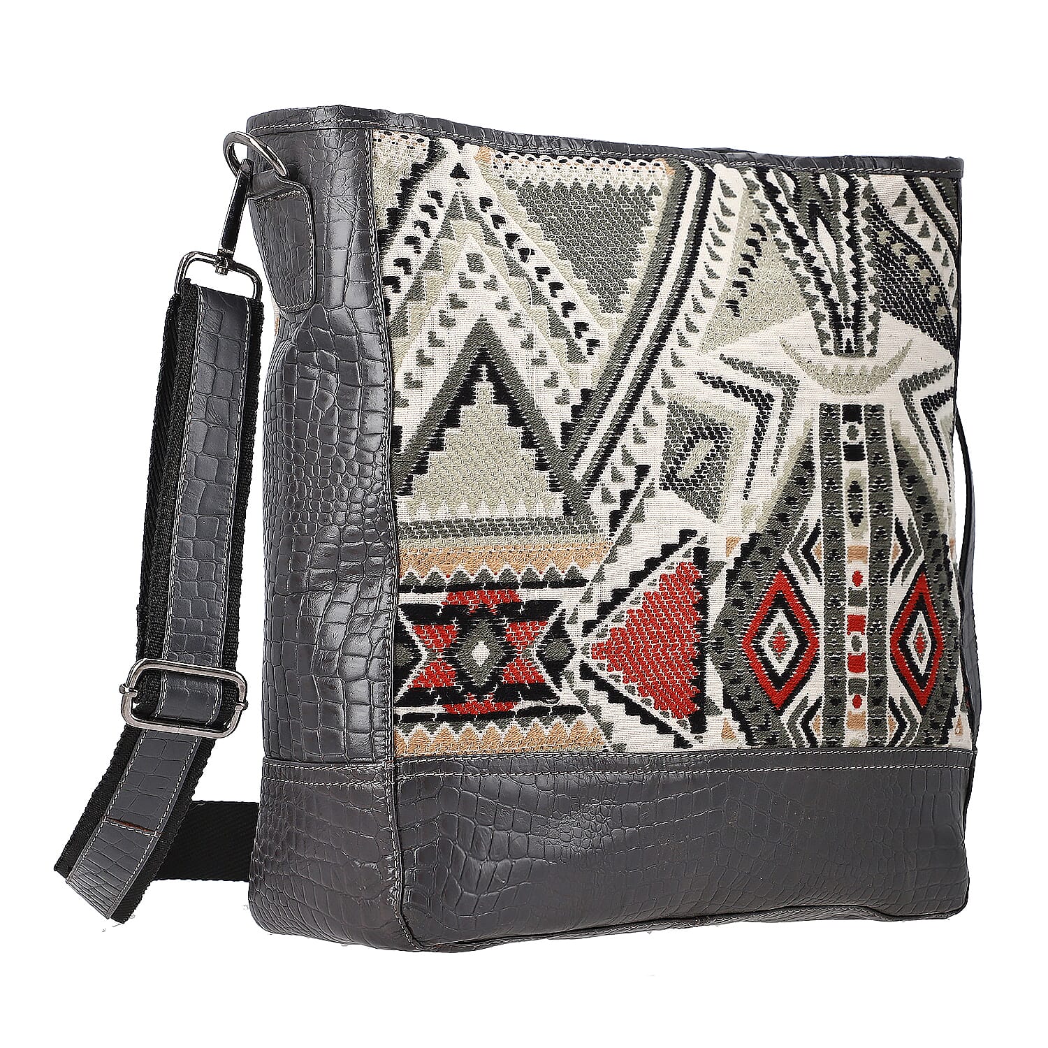 Crocodile Pattern Embossed and Jacquard Crossbody Bag - Brown 7168163 3