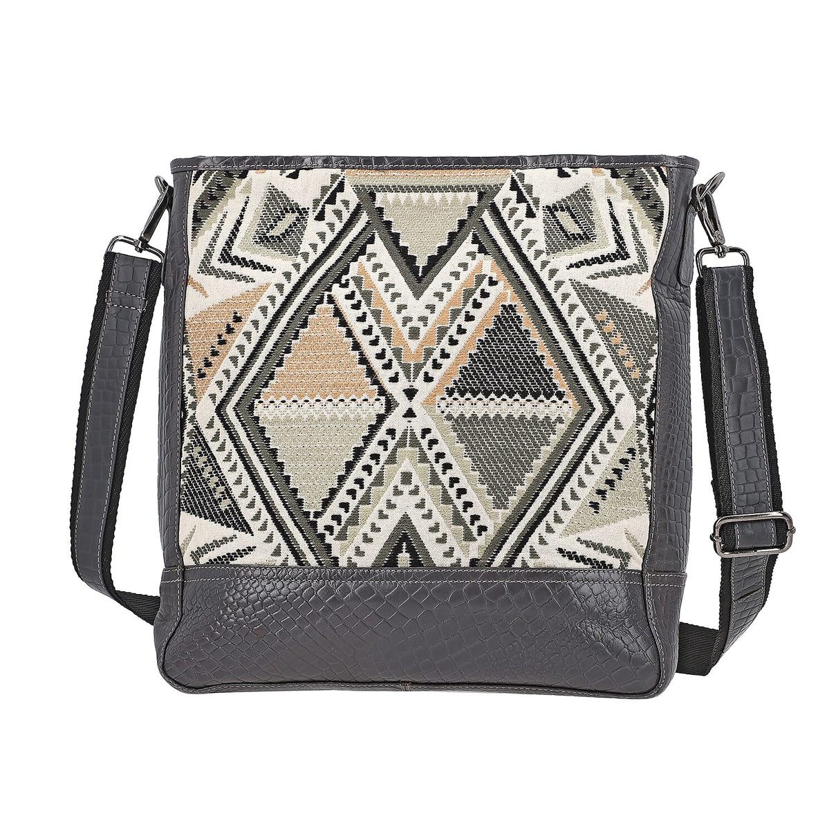 Crocodile Pattern Embossed and Jacquard Crossbody Bag - Brown 7168163 4