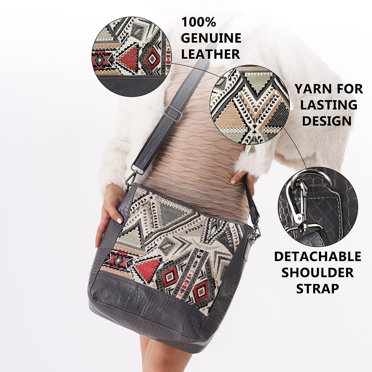 Crocodile Pattern Embossed and Jacquard Crossbody Bag - Brown 7168163 5