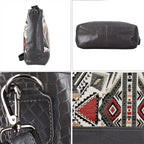 100% Genuine Leather Crocodile Embossed and Jacquard Crossbody Bag - Brown