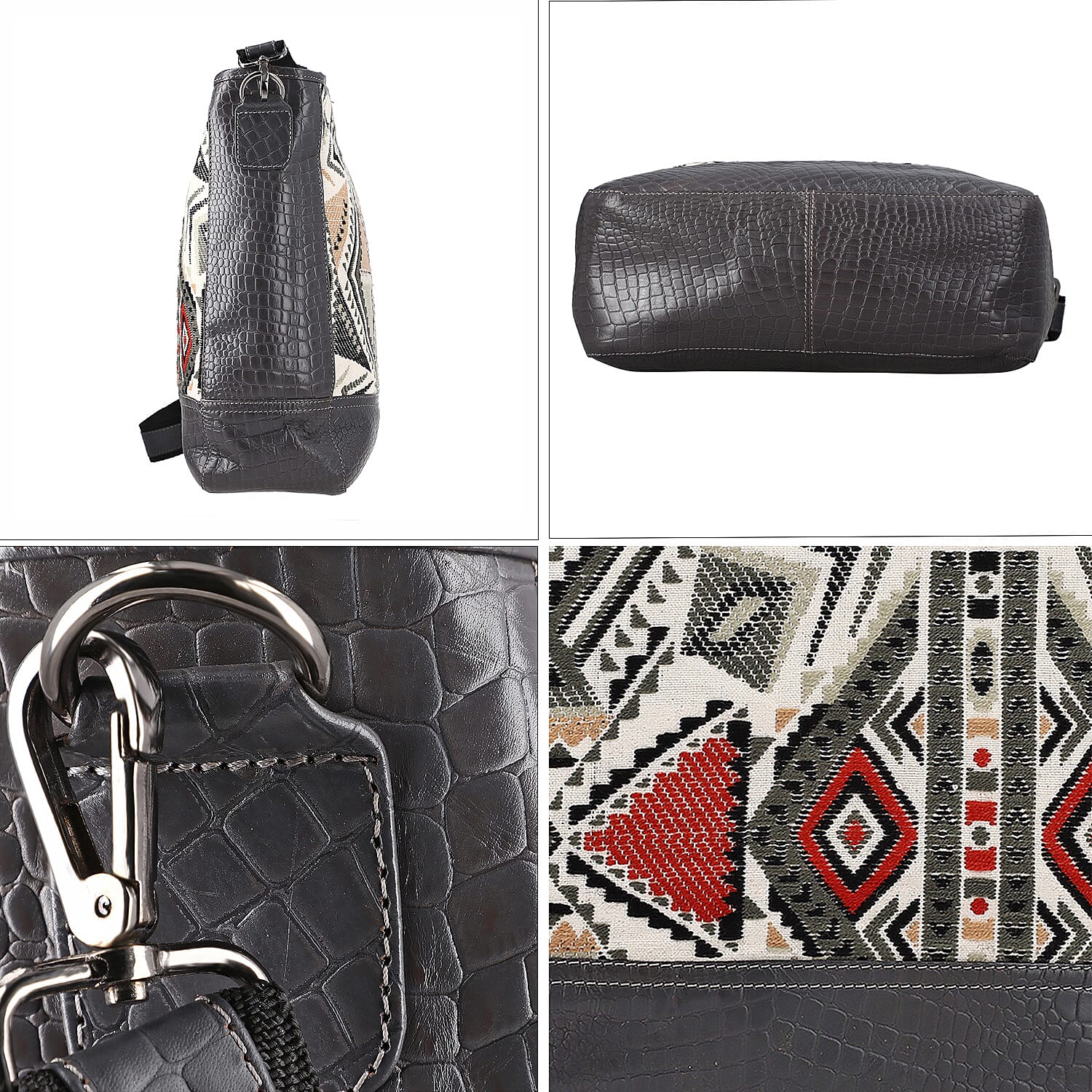 Crocodile Pattern Embossed and Jacquard Crossbody Bag - Brown 7168163 8