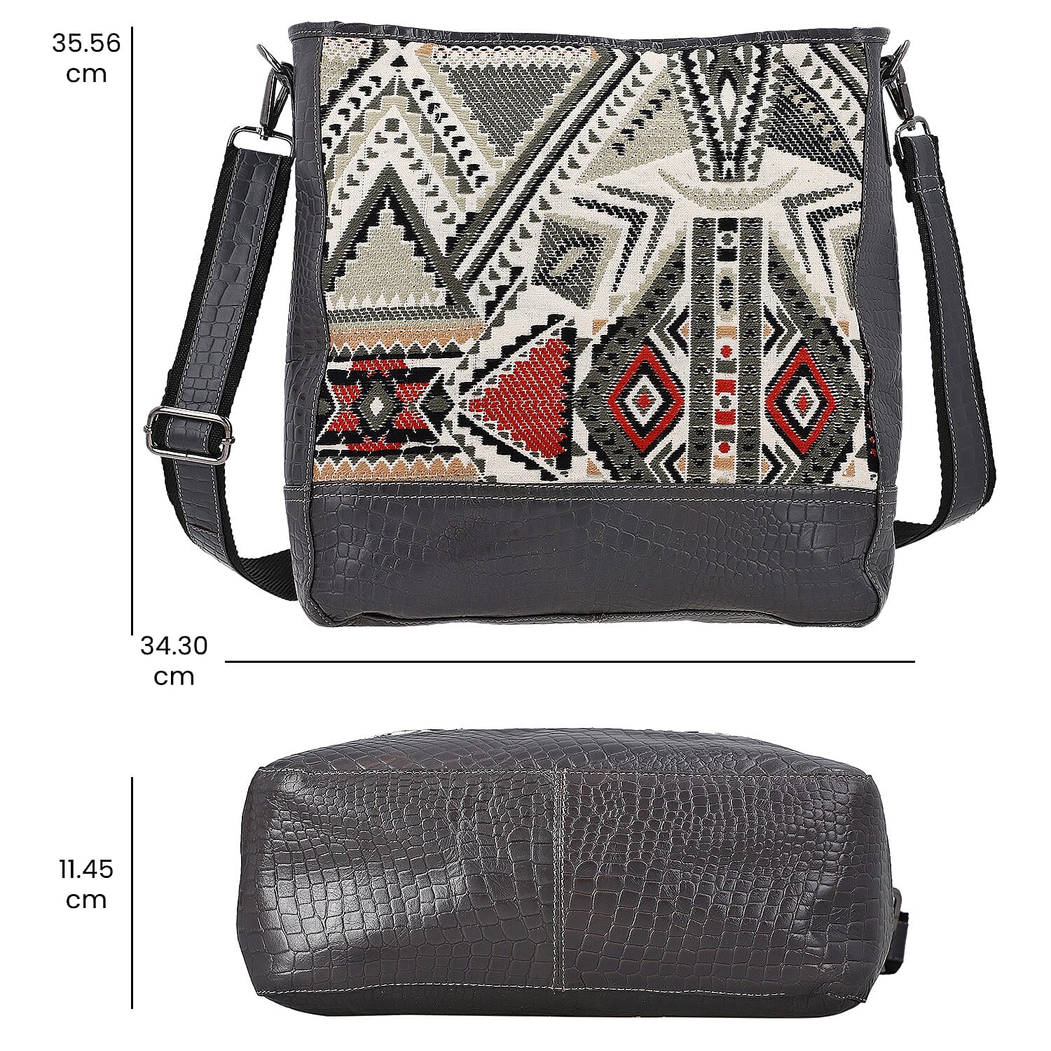 Crocodile Pattern Embossed and Jacquard Crossbody Bag - Brown 7168163 9